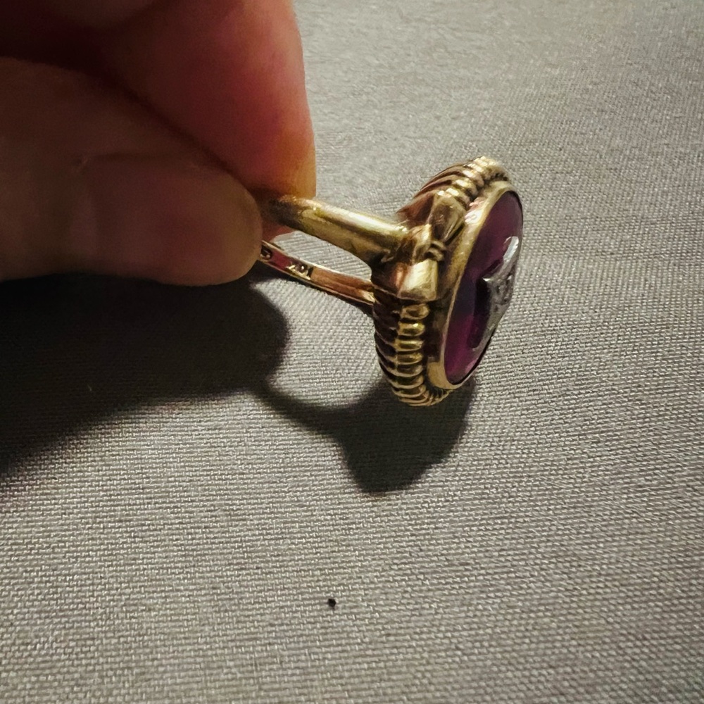 Antique Art Deco Synthetic Ruby & Diamond Ring – 10K Gold Sz 5.25 - Picture 8 of 8